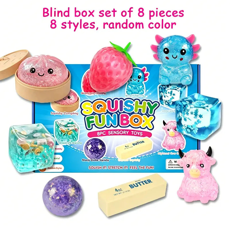 Maltose Squishy Stress Relief Fun Box – 8 Sensory Toys