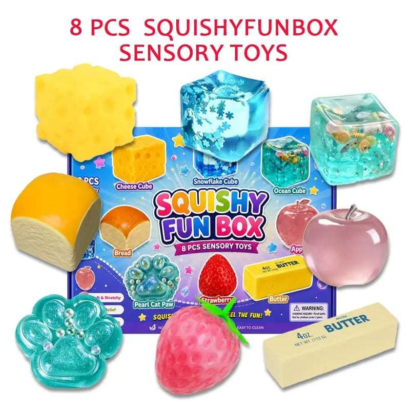 Maltose Squishy Stress Relief Fun Box – 8 Sensory Toys