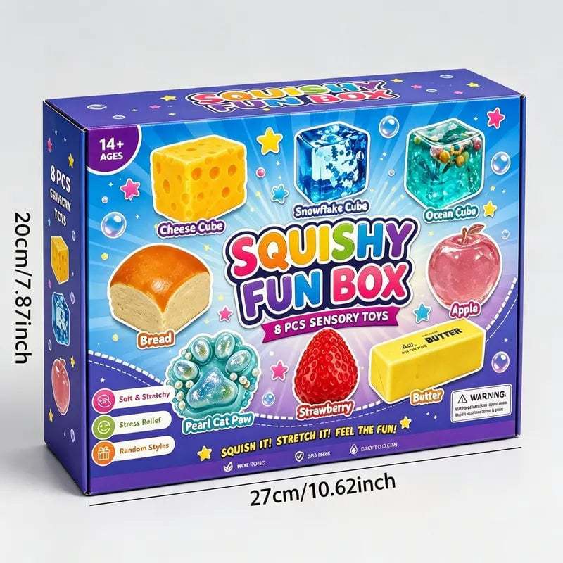 Maltose Squishy Stress Relief Fun Box – 8 Sensory Toys